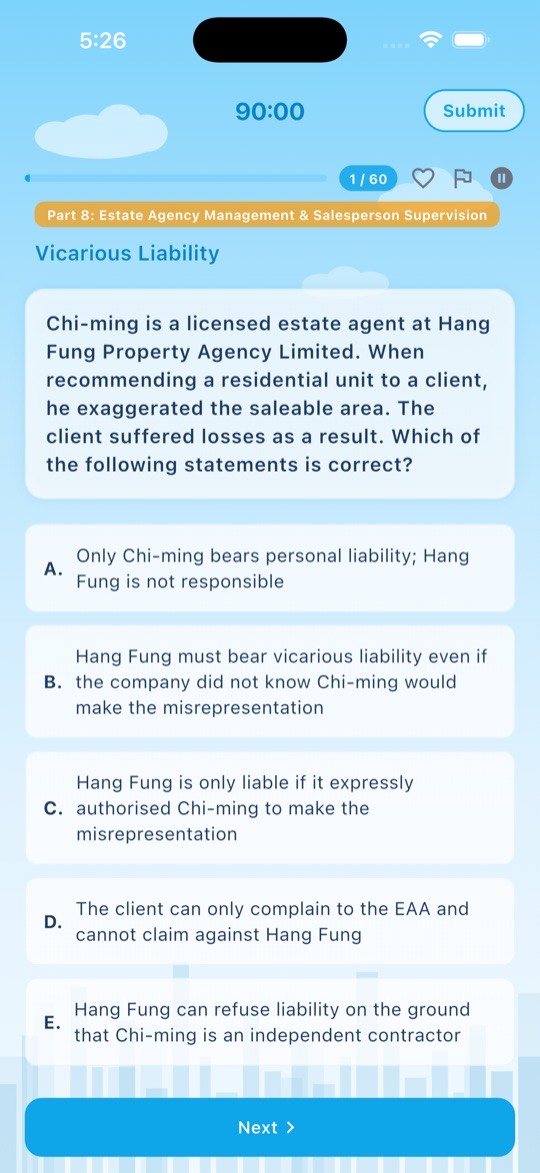 EAQE mock exam screen