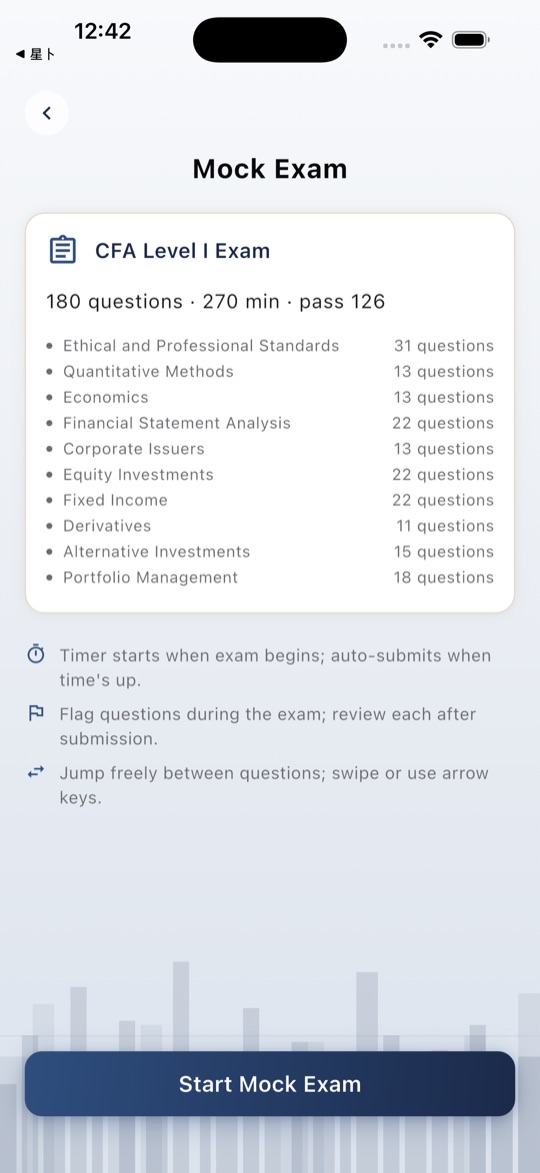 CFA Level I mock exam screen